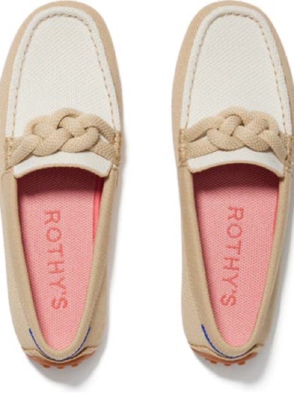 Rothy's Beige and Cream Braided Driving Loafers